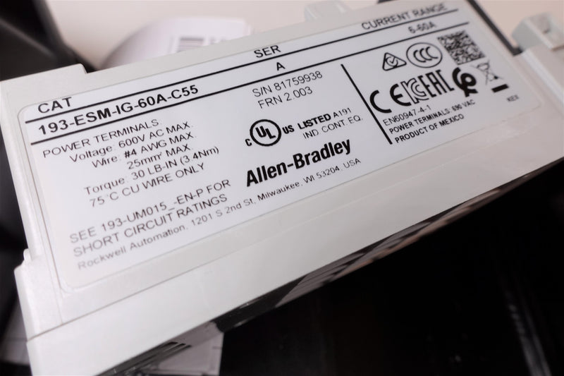 Allen Bradley 193-ESM-IG-60A-C55 Ser:A E300/E200 6-60A Sensing Module